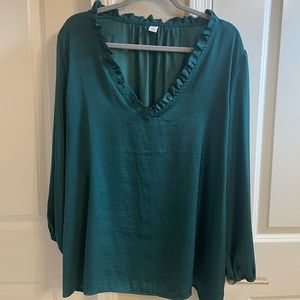 Old Navy Satin Emerald Deep V Blouse